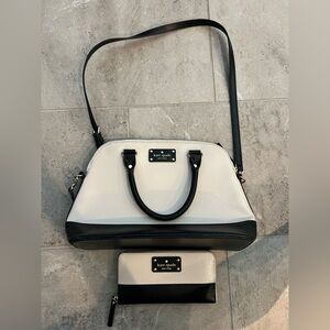 Kate Spade Two-Tone Satchel & Matching Wallet in Black and Cream